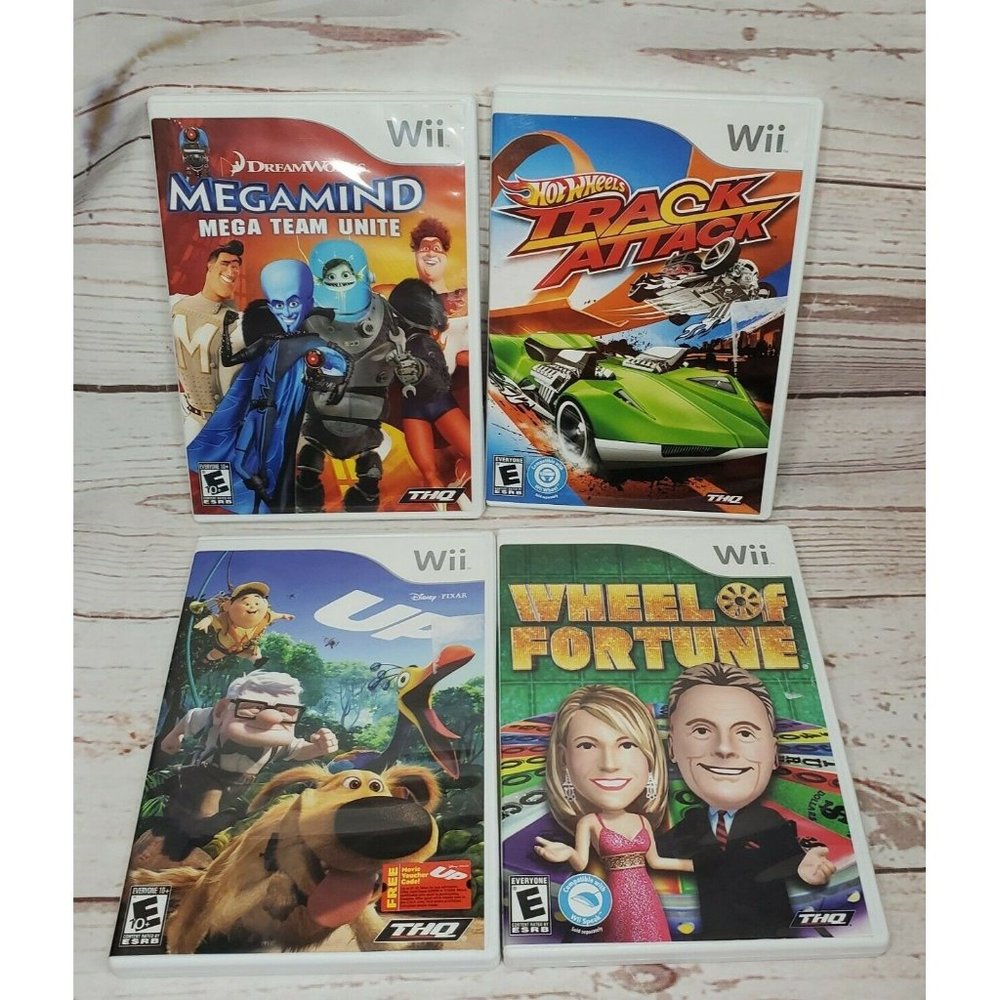 THQ Megamind, Hotwheels, Up & Wheel Of Fortune Wii 4 Game Bundle No Scratches